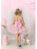 Pink Flowers Embroidered Organza Keyhole Back Flower Girl Dress